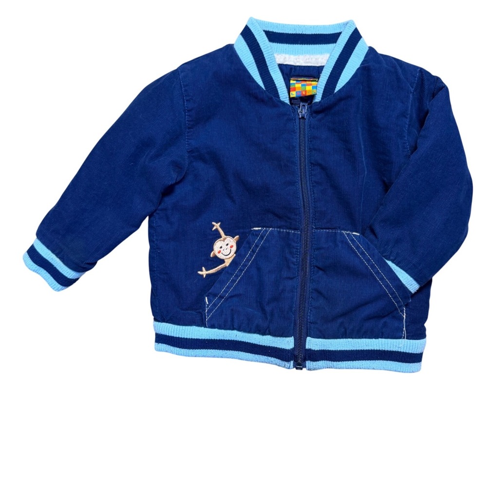 Lazoo Corduroy Bomber Jacket Kids‎ 24M Navy Blue Monkey Embroidery Varsity Zip